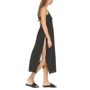 NWT DKNY V-Neck Front Tie Maxi Dress Cover Up Black Beachwear Side Slit Size M